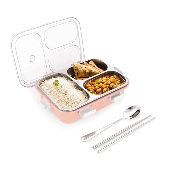 RJ kitchenware Store Lunch Box Bento 3 Compartment Stainless Steel Lunch Box