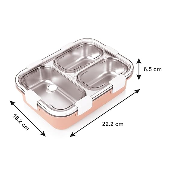 RJ kitchenware Store Lunch Box Bento 3 Compartment Stainless Steel Lunch Box